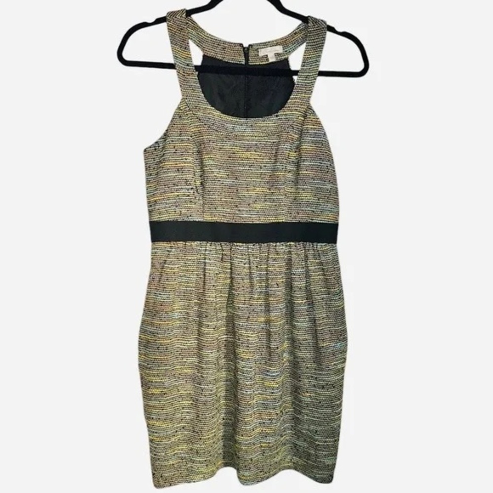 Shelby & Palmer Gold-Tone Metallic Tweed Dress with Black Waist